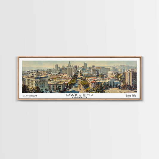 Oakland California Panoramic Wall Art, Framed Canvas Print, Stunning Watercolor Cityscape, Travel Poster, Modern Home Decor, Unique Gift