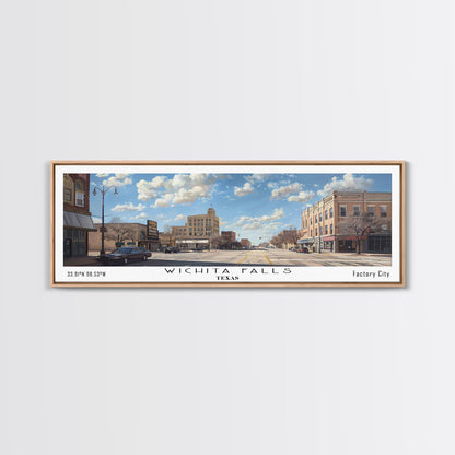 Panoramagemälde von Wichita Falls, Texas, gerahmter Leinwanddruck, Reiseposter im Retro-Stil, einzigartige Wohndekoration, künstlerische Wandgestaltung fürs Büro