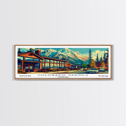 Colorado Springs Colorado Panoramic Travel Poster Framed Canvas Print, Mid Century Modern Art, Pop Art Style, Wall Art Decor, Home Decoration