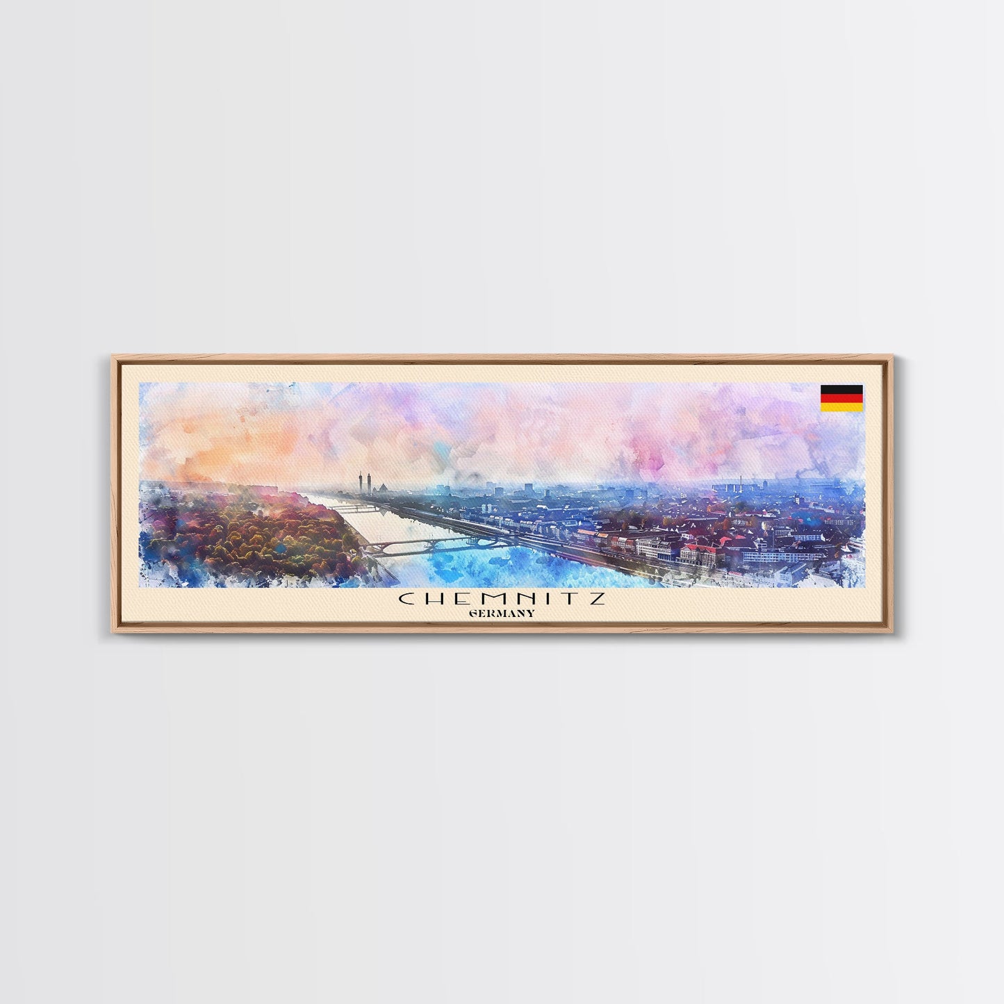 Chemnitz Germany Wall Art, Panoramic Travel Poster, Panoramic Framed Canvas Print, City Wall Art, Wall Hanging Home Decor, Travel Art