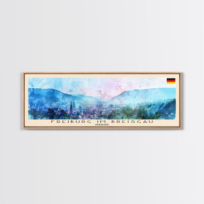 Freiburg Germany Panoramic Travel Poster, Framed Canvas Print or Metal Wall Art, Travel Art, Home Decor, Panoramic Painting, Midcentury Art
