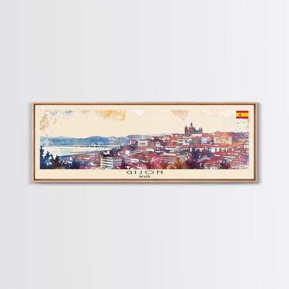 Gijón, Spanien – Kunstdruck für die Wand, Panorama-Stadtbild, Reisekunst, Wanddekoration, Urlaubsgeschenk, gerahmter Leinwanddruck oder Metallbild