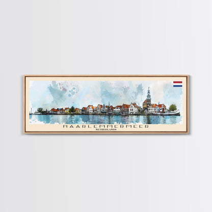 Haarlemmermeer Netherlands Panoramic Travel Poster, Framed Canvas Print or Metal Wall Art, Travel Art, Home Decor, Panoramic Painting, Midcentury Art