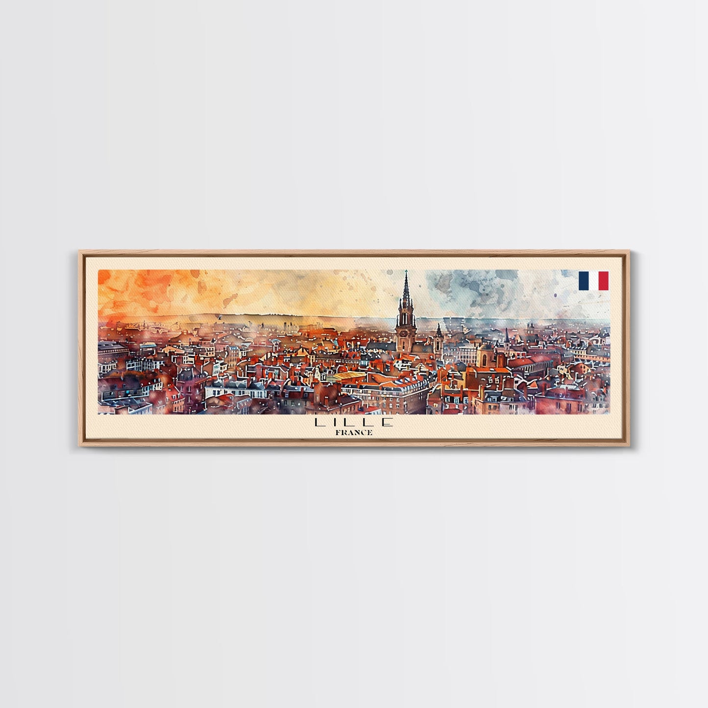 Wandbild „Lille, Frankreich“, Panorama-Reiseposter, gerahmter Panorama-Leinwanddruck, Stadtbild, Wanddekoration, Reisekunst