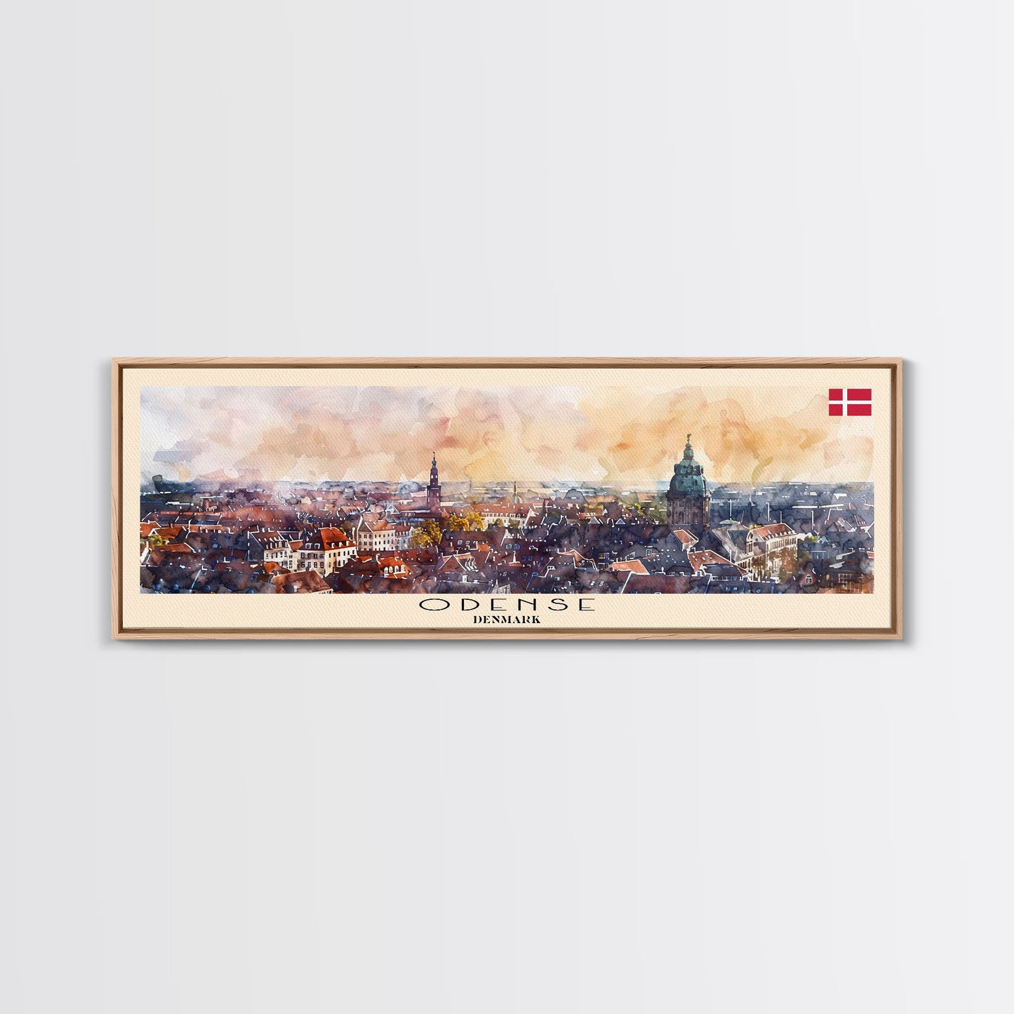 Odense, Dänemark – Wandbild, Panorama-Reiseposter, gerahmter Panorama-Leinwanddruck, Stadtbild, Wanddekoration, Reisekunst