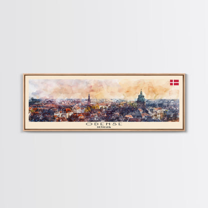 Odense, Dänemark – Wandbild, Panorama-Reiseposter, gerahmter Panorama-Leinwanddruck, Stadtbild, Wanddekoration, Reisekunst