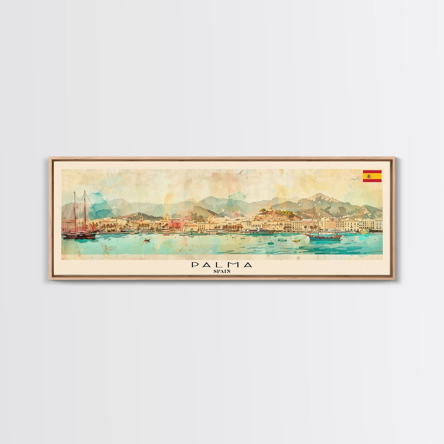 Palma Spain Travel Art, City Art, Framed Canvas Print or Metal Wall Art, Europe Travel Poster, Panoramic Wall Art, Extra Wide Wall Art