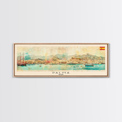 Palma Spain Travel Art, City Art, Framed Canvas Print or Metal Wall Art, Europe Travel Poster, Panoramic Wall Art, Extra Wide Wall Art