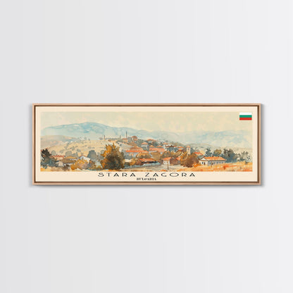 Stara Zagora Bulgaria Wall Art, Panoramic Travel Poster, Panoramic Framed Canvas Print, City Wall Art, Wall Hanging Home Decor, Travel Art