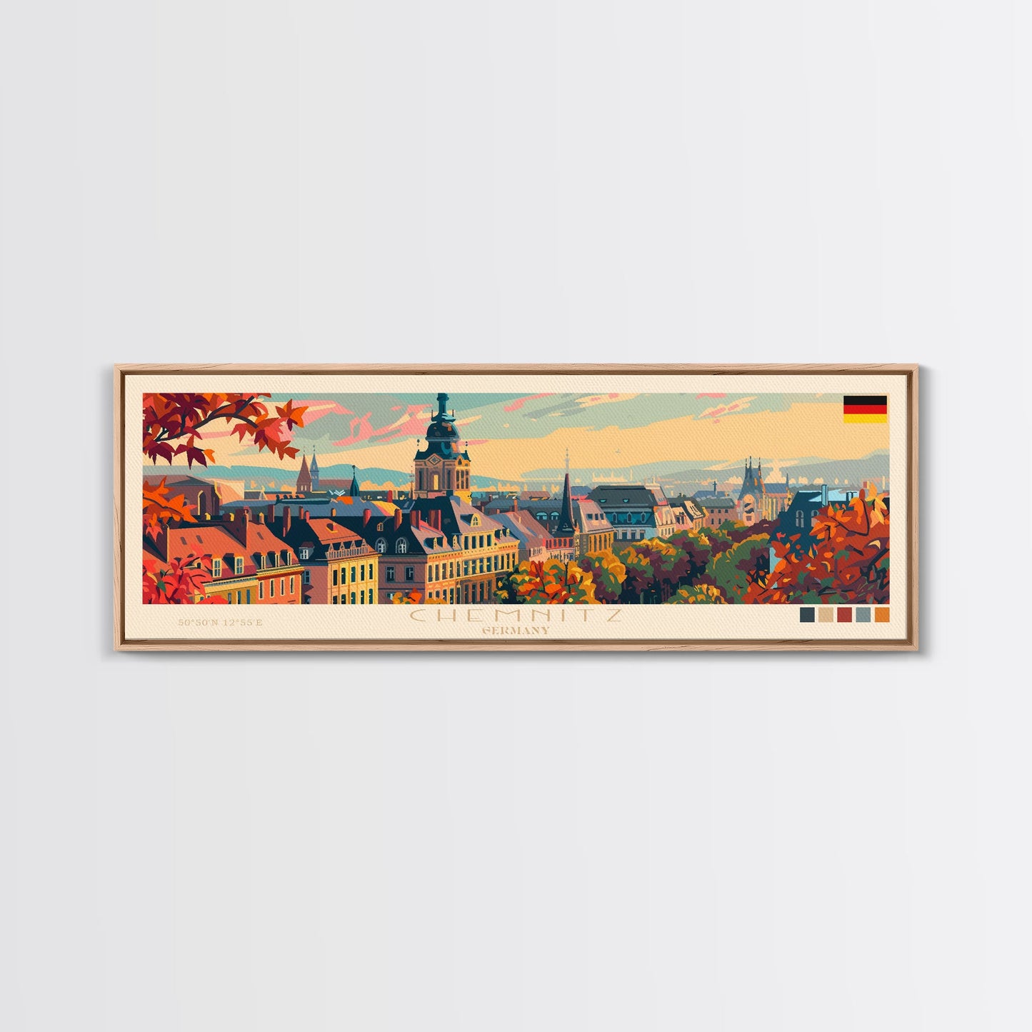 Chemnitz Germany Wall Art, Panoramic Travel Poster, Panoramic Framed Canvas Print, City Wall Art, Wall Hanging Home Decor, Travel Art