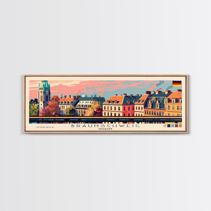 Braunschweig Germany Travel Art, City Art, Framed Canvas Print or Metal Wall Art, Europe Travel Poster, Panoramic Wall Art, Extra Wide Wall Art