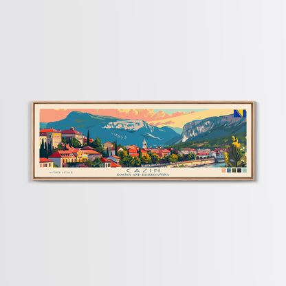 Cazin Bosnia Travel Art, City Art, Framed Canvas Print or Metal Wall Art, Europe Travel Poster, Panoramic Wall Art, Extra Wide Wall Art