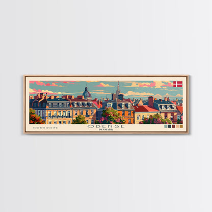 Odense, Dänemark – Wandbild, Panorama-Reiseposter, gerahmter Panorama-Leinwanddruck, Stadtbild, Wanddekoration, Reisekunst