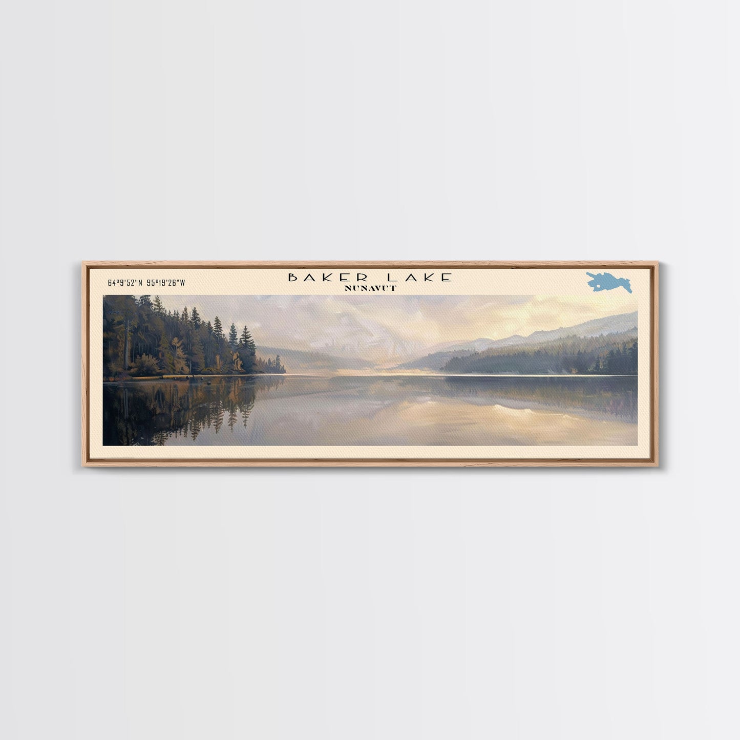 Baker Lake Panoramic Framed Canvas Print, Lake House Decor, Minimalist Art, Travel Poster, Scenic View, Nature Wall Art