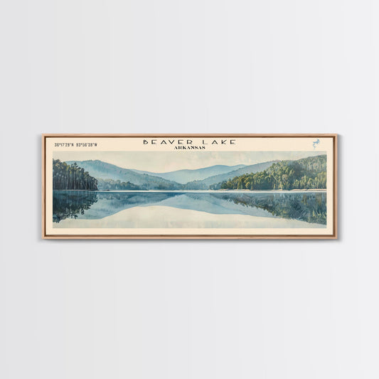 Beaver Lake Arkansas Framed Canvas Print, Panoramic Lake House Decor, Scenic Painting, Travel Poster, Rustic Art, Nature Wall Art