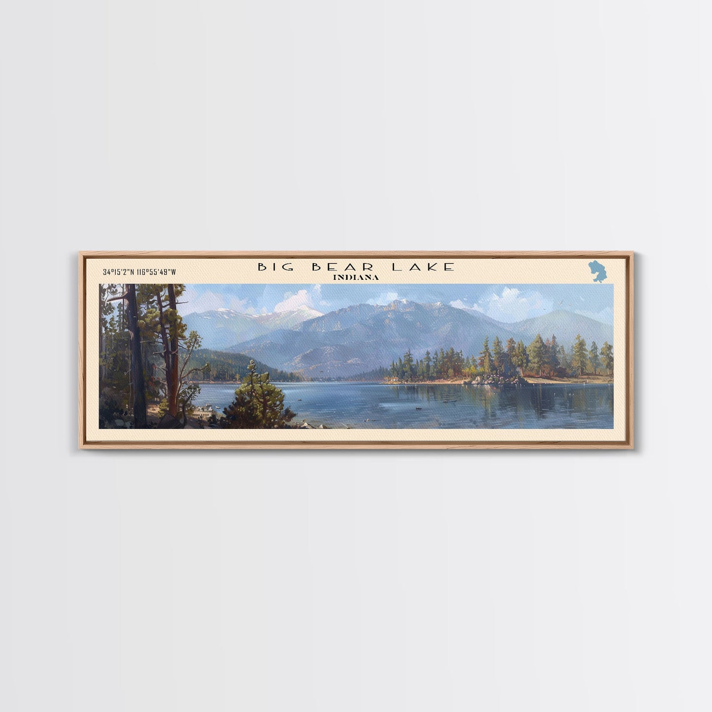 Panorama-Leinwanddruck „Big Bear Lake, Kalifornien“ mit Rahmen, Dekoration fürs Seehaus, malerischer Ausblick, Reiseposter, moderne Kunst, Natur-Wandbild