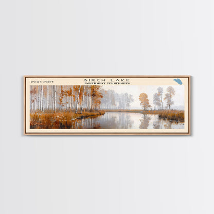 Birch Lake Framed Canvas Print, Panoramic Lake House Decor, Scenic View, Travel Poster, Rustic Art, Lake Painting