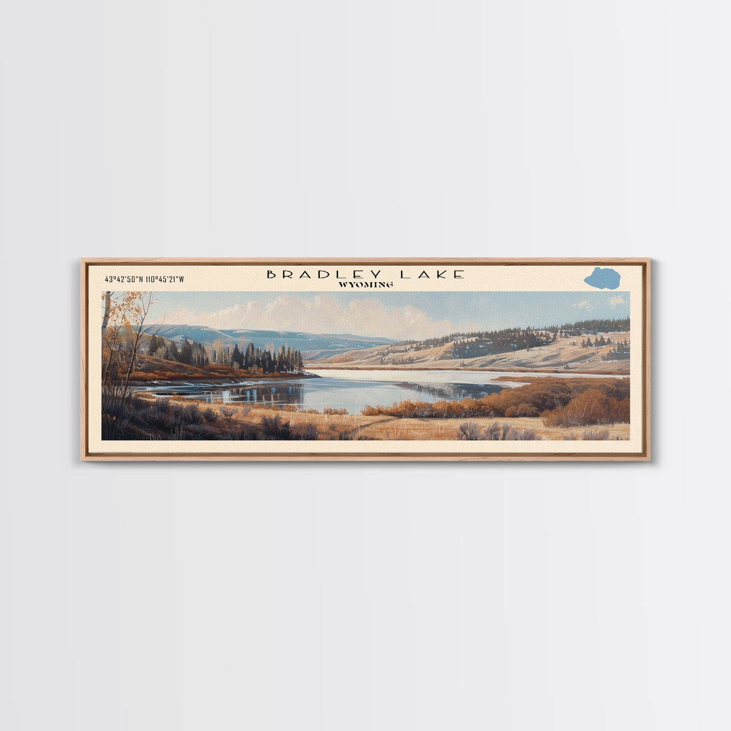 Bradley Lake Wyoming Framed Canvas Print, Panoramic Lake House Decor, Wall Art, Travel Poster, Rustic Lake Painting, Nature Art
