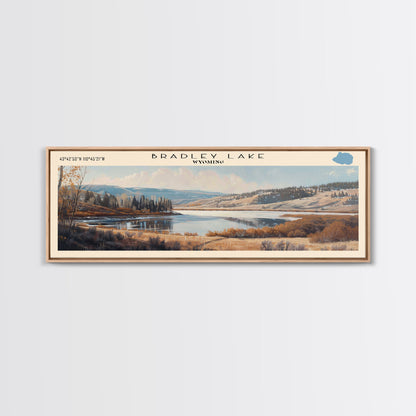 Bradley Lake Wyoming Framed Canvas Print, Panoramic Lake House Decor, Wall Art, Travel Poster, Rustic Lake Painting, Nature Art