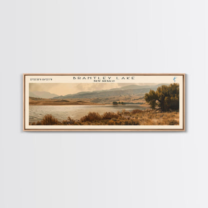 Brantley Lake New Mexico Framed Canvas Print, Lake House Art, Panoramic Wall Art, Travel Poster, Modern Lake Painting, Nature Art
