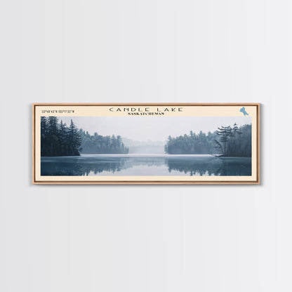Candle Lake Framed Canvas Print, Panoramic Lake House Decor, Wall Art, Travel Poster, Rustic Lake Painting, Home Decor