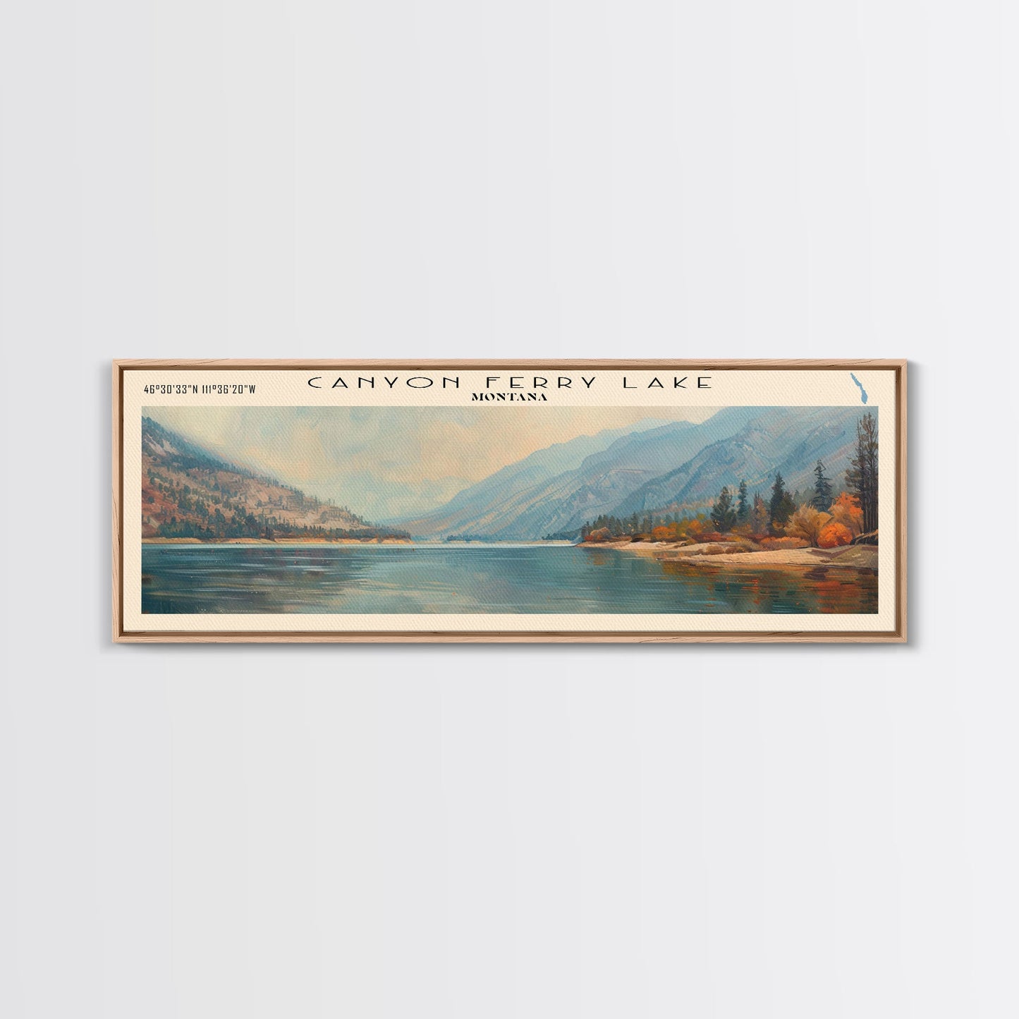 Gerahmter Leinwanddruck „Canyon Ferry Lake, Montana“, Seehaus-Kunst, Panorama-Wandbild, Reiseposter, Rustikales Seegemälde, Naturkunst