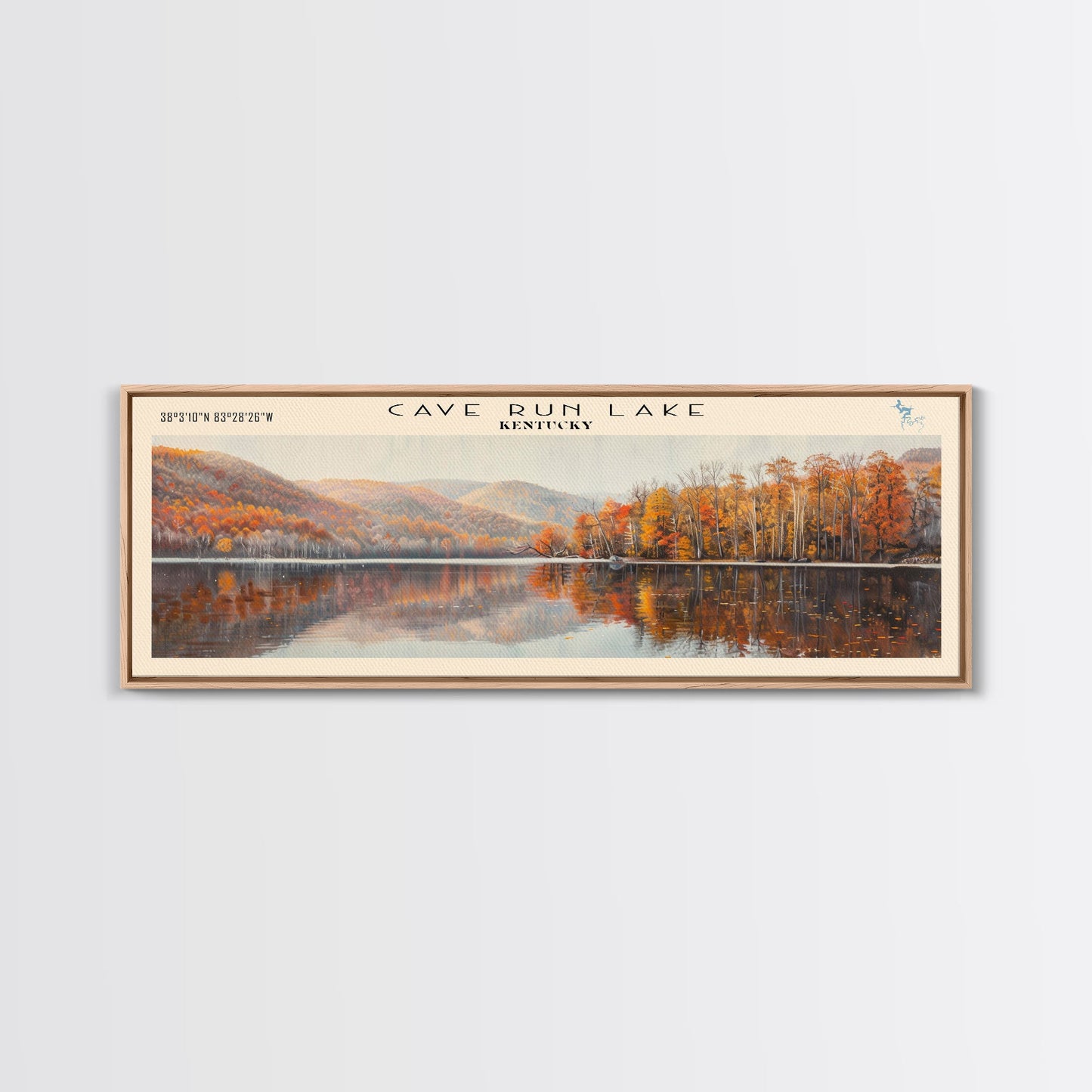Cave Run Lake Kentucky Framed Canvas Print, Lake House Decor, Panoramic Wide Art, Travel Poster, Rustic Lake Painting, Nature Art