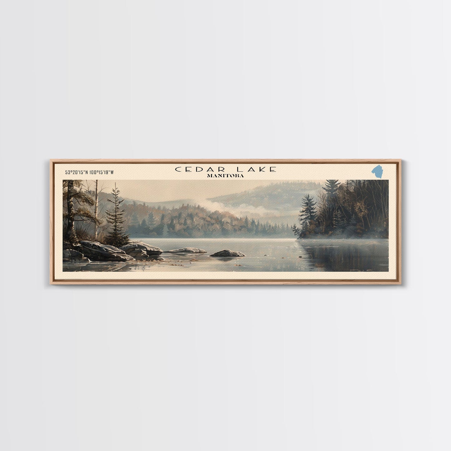 Cedar Lake Framed Canvas Print, Panoramic Lake House Decor, Wide Wall Art, Travel Poster, Rustic Lake Painting, Nature Art