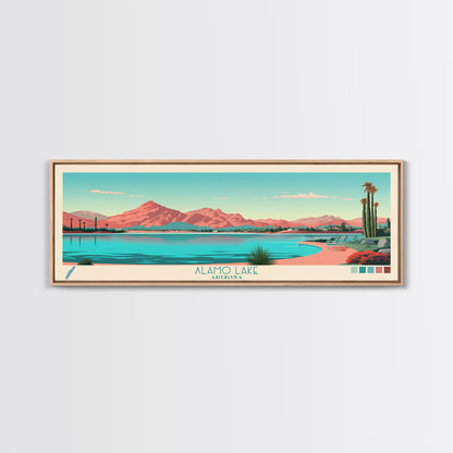 Alamo Lake Arizona Framed Canvas Print, Panoramic Travel Poster, Midcentury Modern Wall Art, Pop Art, Scenic Bedroom Art