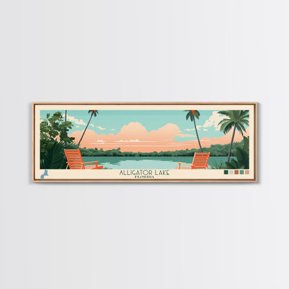 Alligator Lake Florida Framed Canvas Print, Panoramic Travel Poster, Pop Art, Midcentury Modern Wall Art, Scenic Bedroom Decor