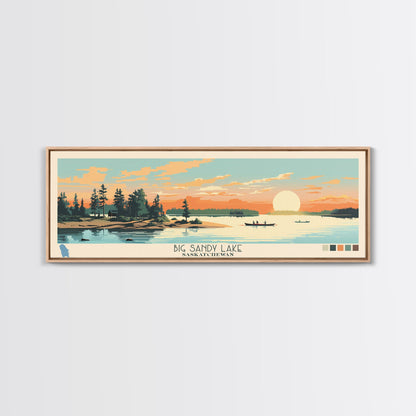 Big Sandy Lake Saskatchewan Framed Canvas Print, Panoramic Travel Poster, Midcentury Modern Wall Art, Pop Art, Lake House Decor, Nature Art