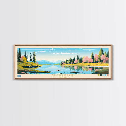 Big Trout Lake Ontario Framed Canvas Print, Panoramic Travel Poster, Midcentury Modern Wall Art, Pop Art, Nature Living Room Art, Lake House Decor