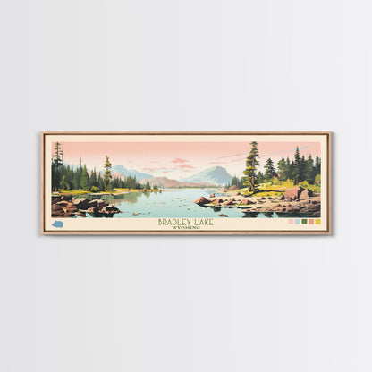 Bradley Lake Wyoming Framed Canvas Print, Midcentury Modern Panoramic Wall Art, Living Room Decor, Pop Art, Travel Poster Art