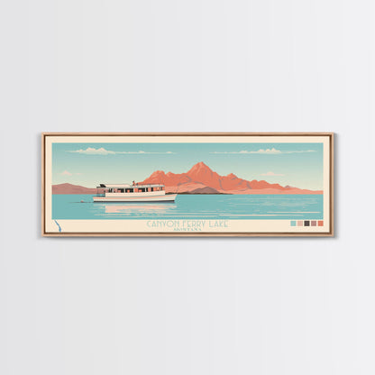 Canyon Ferry Lake Montana Framed Canvas Print, Pop Art Panoramic Travel Poster, Bedroom Decor, Midcentury Modern, Wall Art, Scenic Lake House, Nature Art