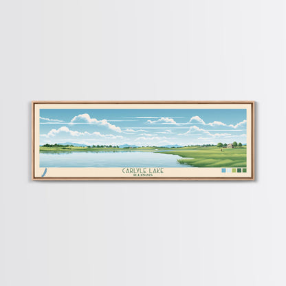 Carter Lake Nebraska Framed Canvas Print, Midcentury Modern Panoramic Wall Art, Living Room Decor, Pop Art, Travel Poster Art, Scenic Nature Painting, Lake House Decor