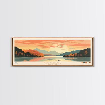 Cave Run Lake Kentucky Framed Canvas Print, Midcentury Modern Panoramic Wall Art, Living Room Decor, Pop Art, Travel Poster Art, Nature Art, Lake House Decor