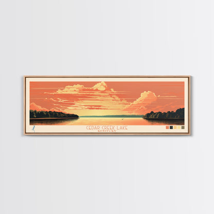 Cedar Creek Lake Kentucky Framed Canvas Print, Midcentury Modern Panoramic Wall Art, Living Room Decor, Pop Art, Travel Poster Art, Scenic Nature Painting, Lake House Decor