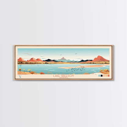 Leinwanddruck „Lake Greenson, Arizona“ mit Rahmen, Panorama-Wandbild, Midcentury Modern, Pop Art, Wohnzimmerdekoration, Reiseposter, Schlafzimmerkunst