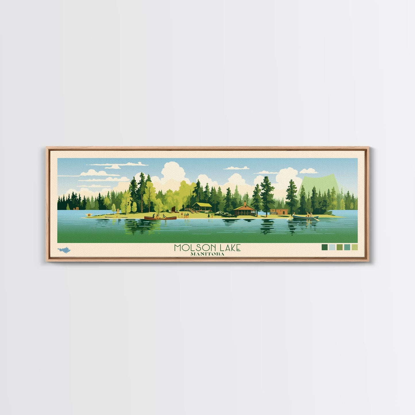 Molson Lake, Manitoba Framed Canvas Print, Panoramic Wall Art, Midcentury Modern, Pop Art, Home Decor, Travel Poster, Bedroom Art