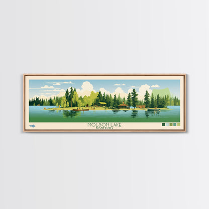 Molson Lake, Manitoba Framed Canvas Print, Panoramic Wall Art, Midcentury Modern, Pop Art, Home Decor, Travel Poster, Bedroom Art