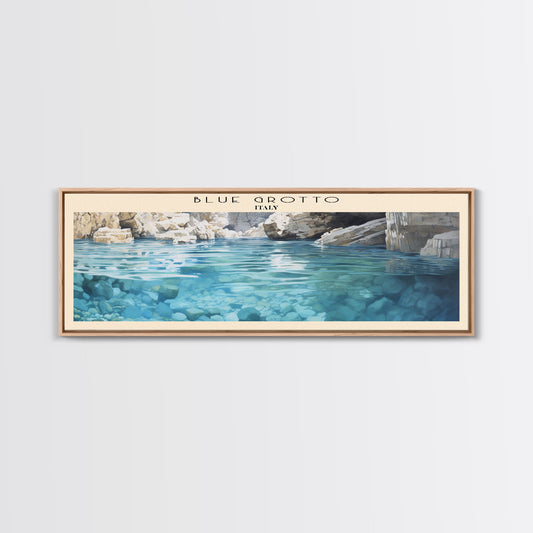 Blue Grotto Retro Style Travel Poster - Framed Canvas Print - COUNTRY Travel Decor | Vintage Style Home Decor - Travel Print - Wall Art