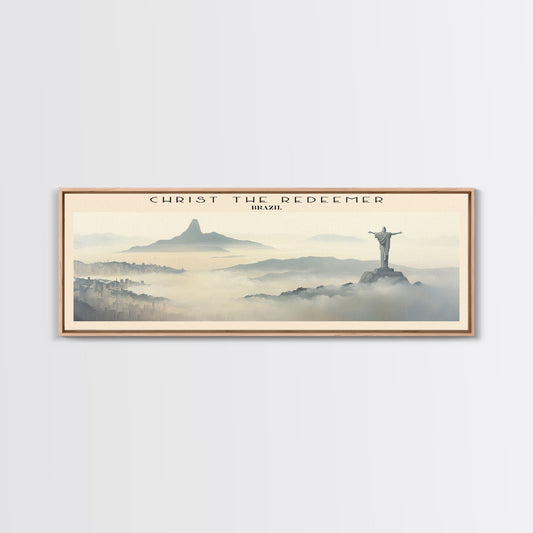 Christ the Redeemer Travel Art Framed Canvas Print, COUNTRY Wall Decor, Home Decor, Travel Poster, Vintage Wall Art, Watercolor Painting