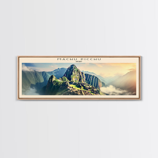 Machu Picchu Retro Style Travel Poster - Framed Canvas Print - COUNTRY Travel Decor | Vintage Style Home Decor - Travel Print - Wall Art
