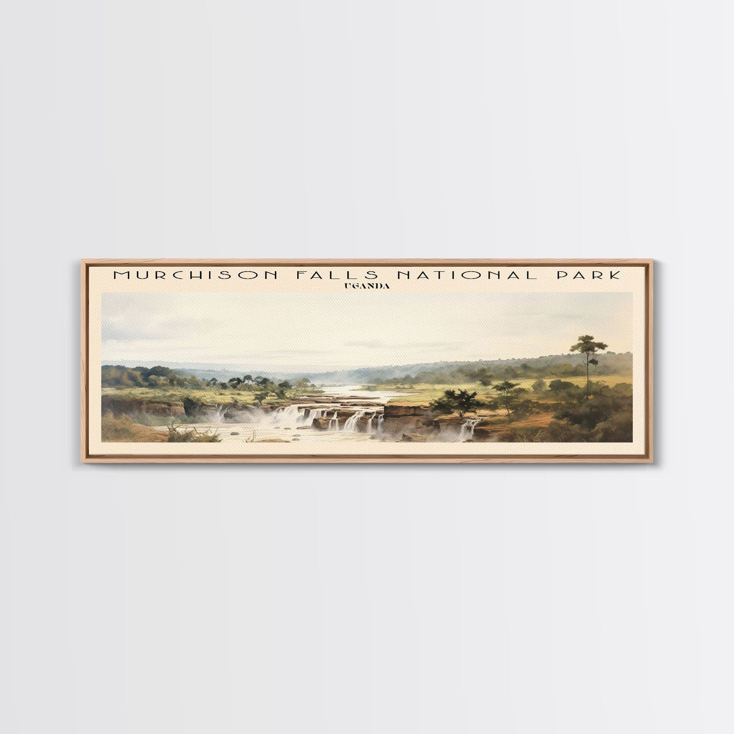 Murchison Falls Nationalpark-Reiseposter, gerahmter Leinwanddruck, Reisekunstwerk mit Landmotiv, Holzrahmen, Wandbehang, Wohndekoration