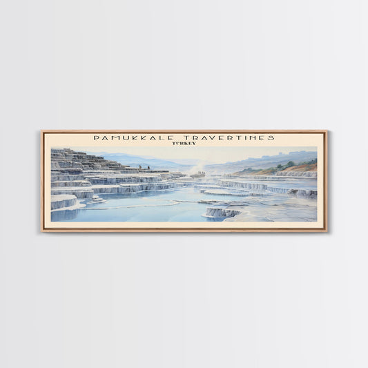 Pamukkale Travertines Retro Style Travel Poster - Framed Canvas Print - COUNTRY Travel Decor | Vintage Style Home Decor - Travel Print - Wall Art
