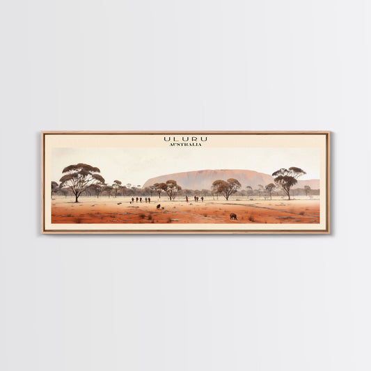 Uluru Travel Art Framed Canvas Print, COUNTRY Wall Decor, Home Decor, Travel Poster, Vintage Wall Art, Watercolor Painting