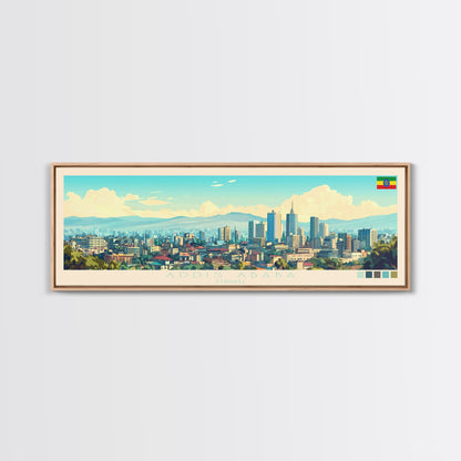 Panoramic Travel Poster Addis Ababa, Ethiopia Canvas Print, Addis Ababa, Ethiopia Painting, Ethiopia Art, Addis Ababa Travel Art, Guest Room Painting