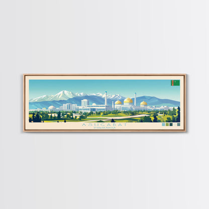 Ashgabat, Turkmenistan Panoramic Travel Poster Canvas Print, Ashgabat, Turkmenistan Painting, Turkmenistan Art, Ashgabat Panoramic Travel Art, Travel Painting