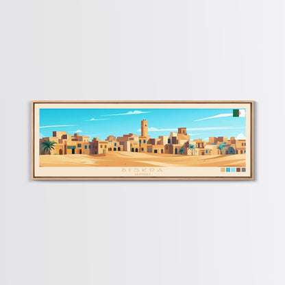 Biskra, Algeria Panoramic Travel Poster Canvas Print, Biskra, Algeria Painting, Algeria Art, Biskra Travel Art, Guest Room Painting