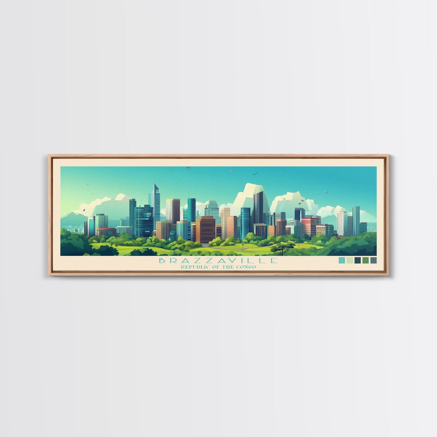 Brazzaville, Republic of the Congo Panoramic Travel Poster Canvas Print, Brazzaville, Republic of the Congo Painting, Republic of the Congo Art, Brazzaville Travel Art, Living Room Painting